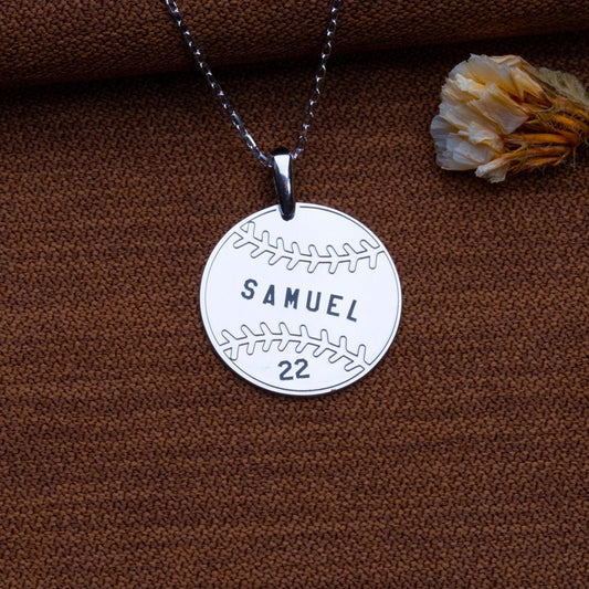 Personalized Baseball Necklace – Engraved Pendant, Custom Letter or Number Necklace, Sports Jewelry, Memorial Gift,Baseball Mom,Gift for Her