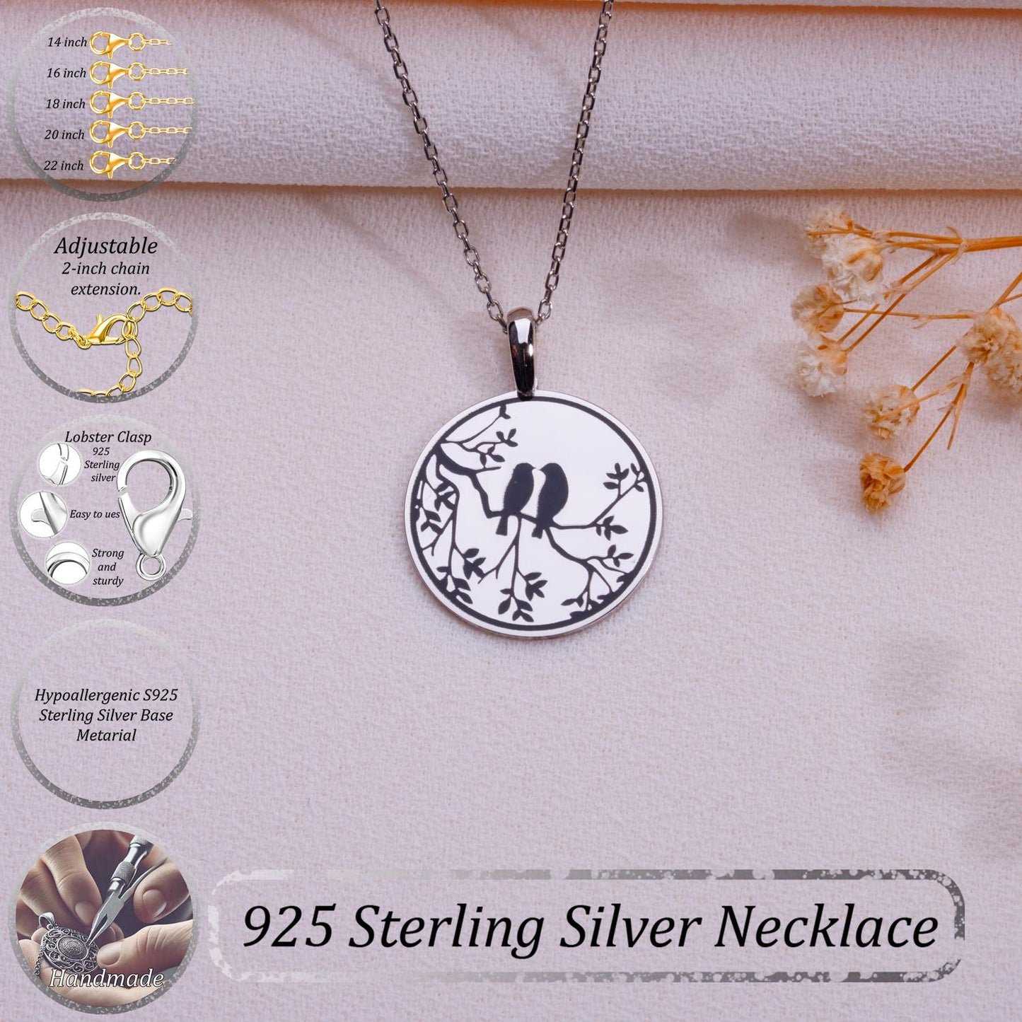 Love Birds Necklace–Dainty Couples Pendant,Custom Bird Necklace,Unique Anniversary Jewelry, Delicate Statement Necklace,Animal-Inspired Gift
