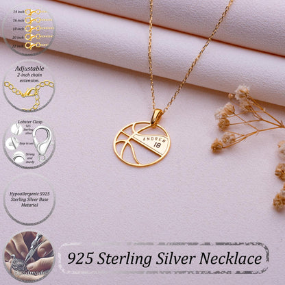 Basketball Name Necklace • Gold Silver Nameplate Jewelry • Personalized Number Bar Necklace for Men Women•Basketball Mom Gift•Sports Jewelry