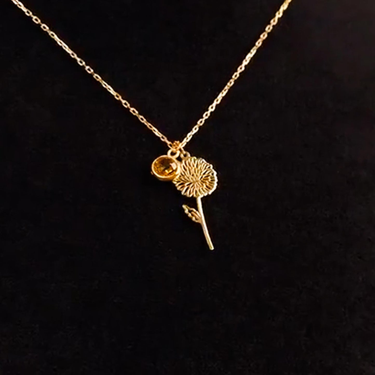 November Chrysanthemum Birthstone Flower Necklace • Yellow Topaz Birthstone Jewelry • Birthflower Pendant • Birthday Gift for Her - Handmade