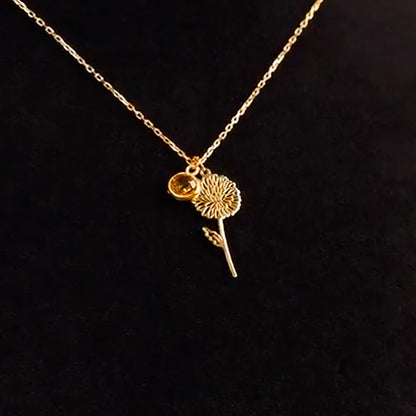 November Chrysanthemum Birthstone Flower Necklace • Yellow Topaz Birthstone Jewelry • Birthflower Pendant • Birthday Gift for Her - Handmade