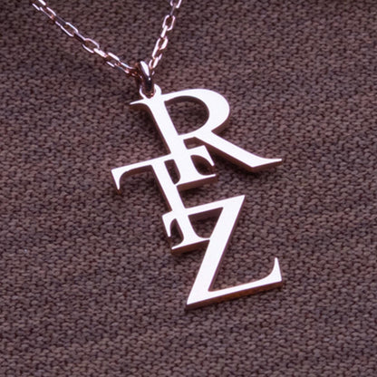 Custom Initial Letter Necklace – Stacked Monogram Pendant, Personalized Rose Gold Necklace with 4 Letters, Gift for Her, Minimalist Jewelry