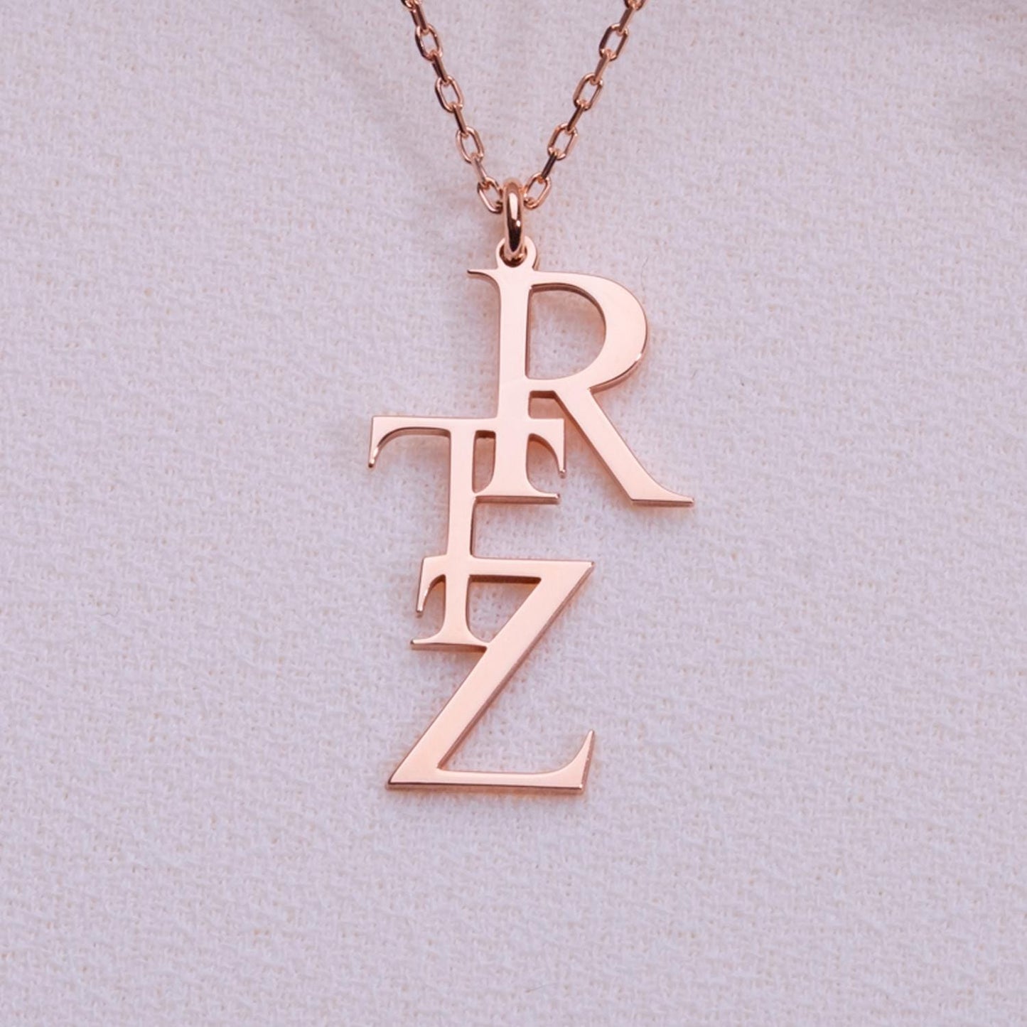 Custom Initial Letter Necklace – Stacked Monogram Pendant, Personalized Rose Gold Necklace with 4 Letters, Gift for Her, Minimalist Jewelry