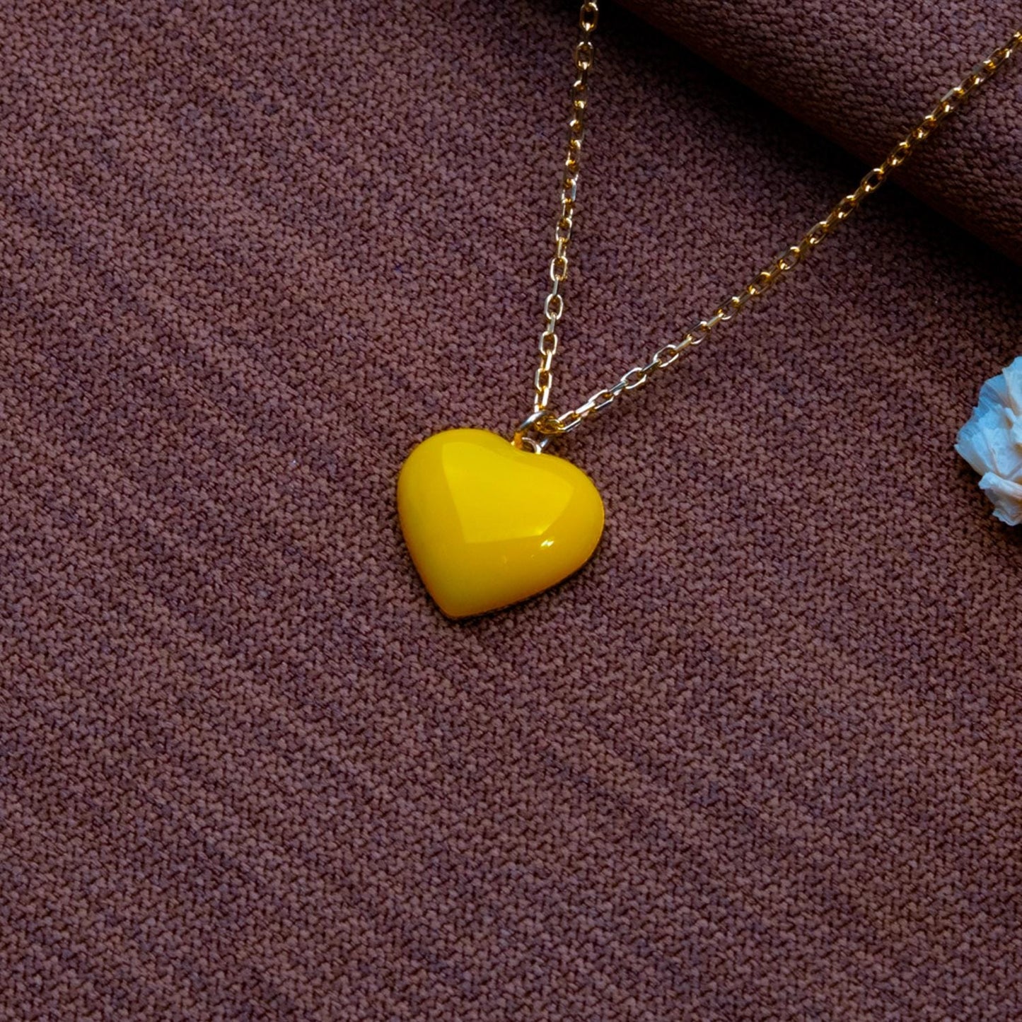 Yellow Puffy Heart Pendant Necklace – Gold-Plated Handmade Silver Charm,Dainty Love Jewelry Gift for Her,Minimalist Heart Necklace for Women
