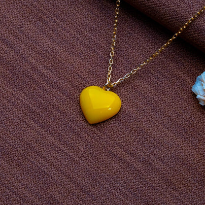 Yellow Puffy Heart Pendant Necklace – Gold-Plated Handmade Silver Charm,Dainty Love Jewelry Gift for Her,Minimalist Heart Necklace for Women