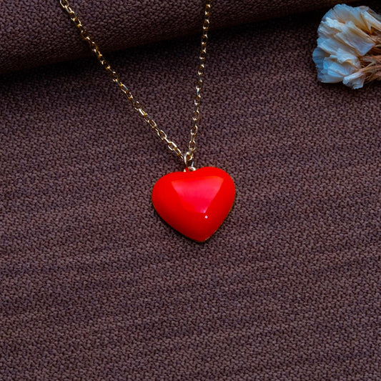 Orange Puffy Heart Pendant Necklace – Glossy Handmade Chunky Silver Charm,Statement Love Jewelry Gift,Bold Heart Necklace for Women,Gift