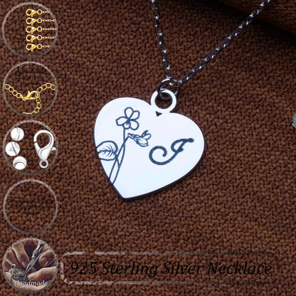 Heart Initial Necklace –Personalized Silver Flower Pendant,Custom Letter Jewelry for Her,Dainty Floral Charm,Handmade Gift,Monogram Necklace