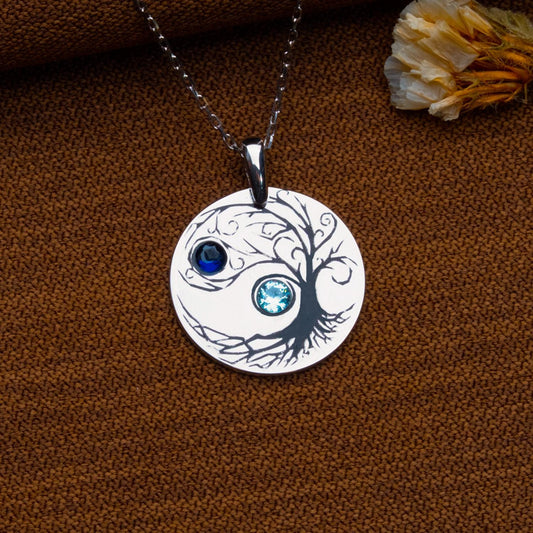 Tree of Life Birthstone Necklace - Family Tree Pendant-Personalized Gemstone - Celtic Jewelry Gift for Her -Silver or Gold Birthday Necklace