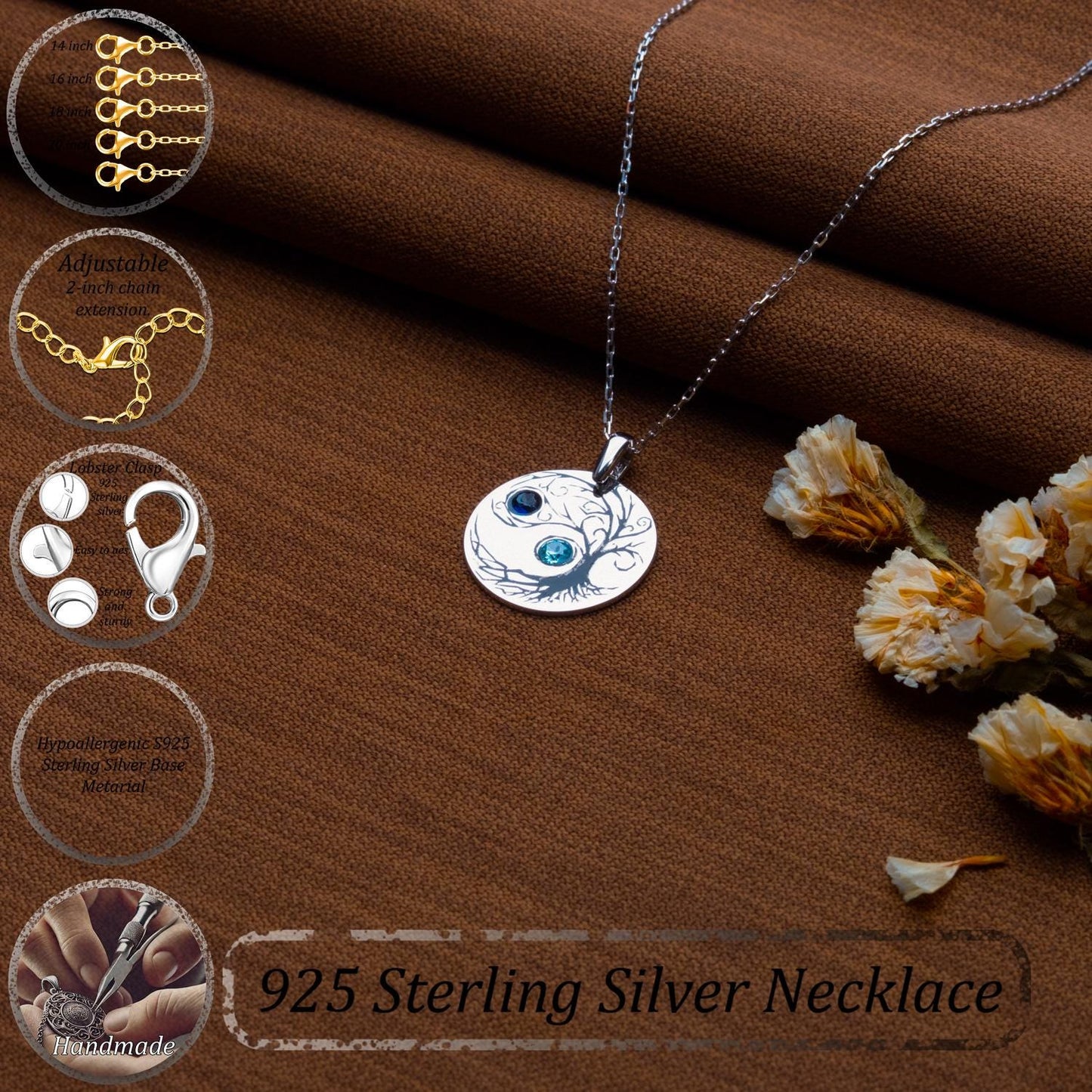 Tree of Life Birthstone Necklace - Family Tree Pendant-Personalized Gemstone - Celtic Jewelry Gift for Her -Silver or Gold Birthday Necklace