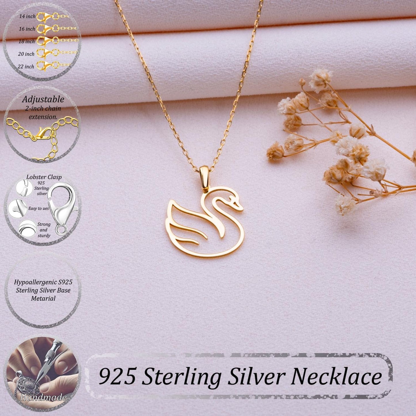 Silver Swan Necklace • Gold Swan Charm Jewelry • Dainty Bird Initial Monogram Necklace • Custom Silver Statement Necklace •Personalized Gift