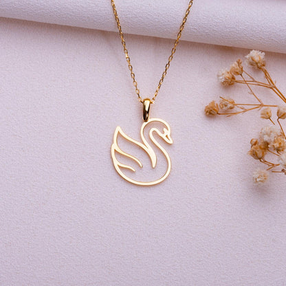 Silver Swan Necklace • Gold Swan Charm Jewelry • Dainty Bird Initial Monogram Necklace • Custom Silver Statement Necklace •Personalized Gift
