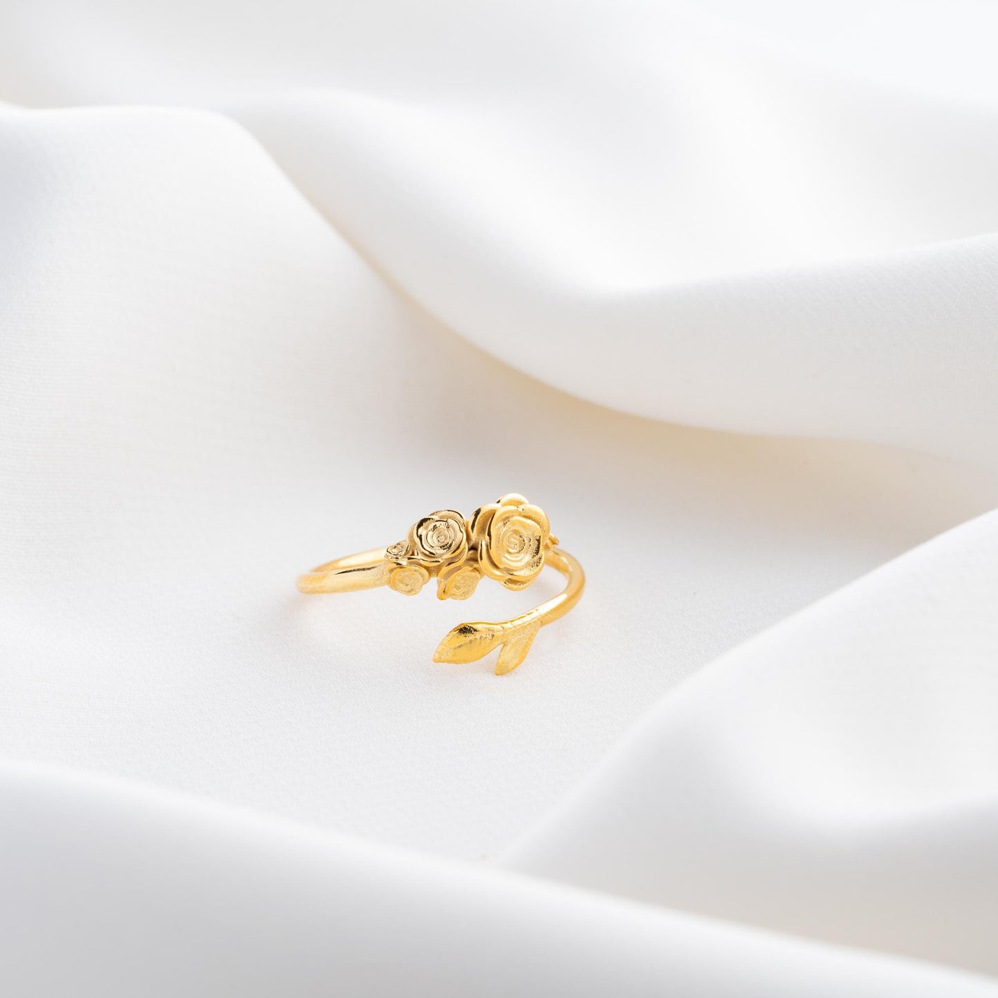 Gold Rose Ring, 925 Sterling Silver Rose Flower Ring,14K Gold Plated Vintage Statement Jewelry, Anniversary Gift for Her,Elegant Floral Ring