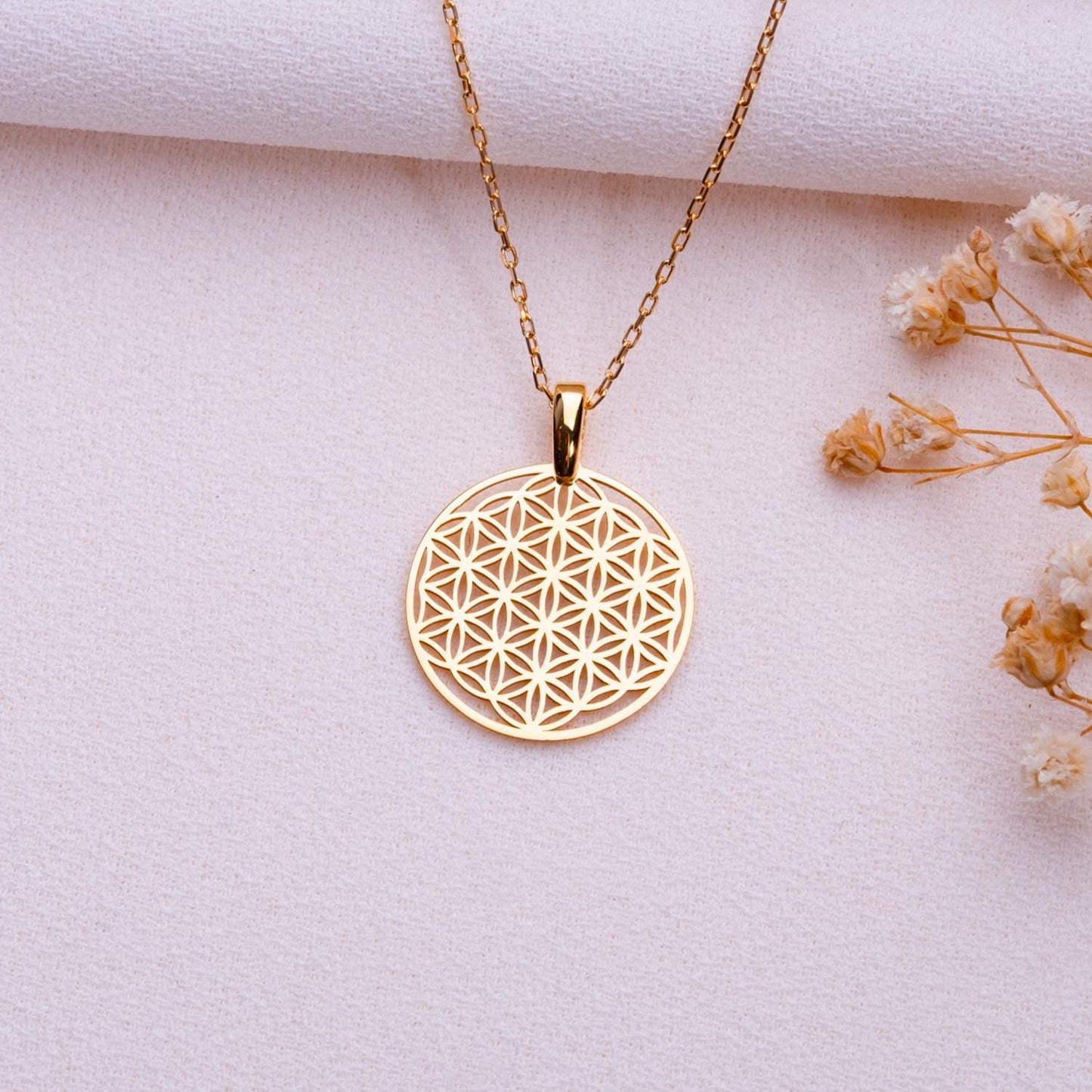 Flower of Life Necklace • Sacred Geometry Pendant • Gold Mandala Jewelry • Spiritual Symbol Necklace • 925 Sterling Silver Gift for Her