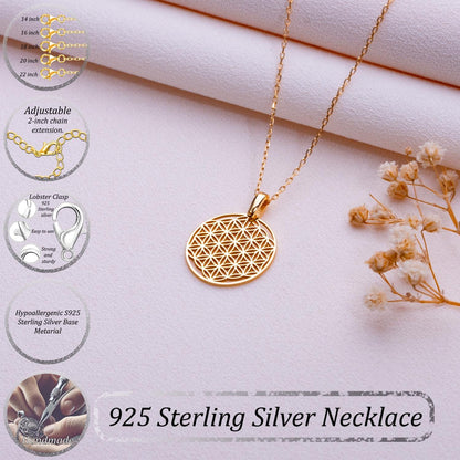 Flower of Life Necklace • Sacred Geometry Pendant • Gold Mandala Jewelry • Spiritual Symbol Necklace • 925 Sterling Silver Gift for Her