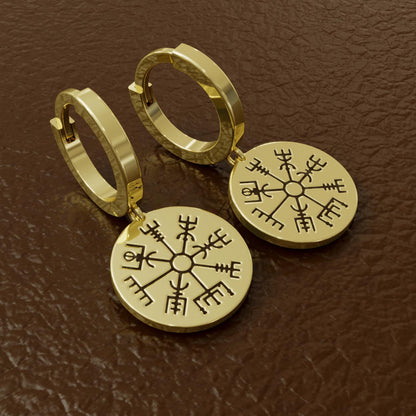 Vegvisir Compass Dangle Earrings, Viking Drop Earrings, 925 Silver Norse Protection Jewelry, Celtic Scandinavian Earrings, Handmade Gift