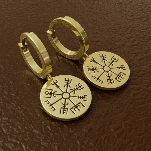 Vegvisir Compass Dangle Earrings, Viking Drop Earrings, 925 Silver Norse Protection Jewelry, Celtic Scandinavian Earrings, Handmade Gift