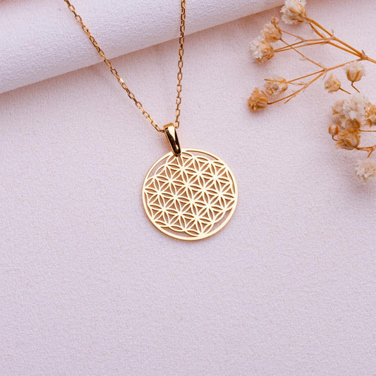 Flower of Life Necklace • Sacred Geometry Pendant • Gold Mandala Jewelry • Spiritual Symbol Necklace • 925 Sterling Silver Gift for Her