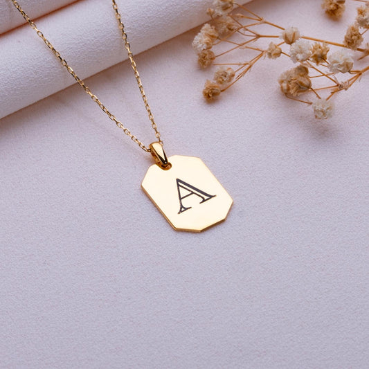 Engraved Initial Bar Necklace • Personalized Silver Nameplate Jewelry • Custom Letter Pendant • 925 Sterling Silver Gift for Her Him