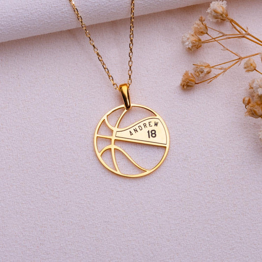 Basketball Name Necklace • Gold Silver Nameplate Jewelry • Personalized Number Bar Necklace for Men Women•Basketball Mom Gift•Sports Jewelry