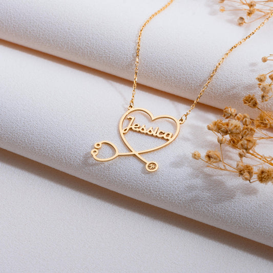 Stethoscope Necklace with Nameplate, Nurse Necklace, Medical Student Gift, Doctor Name Tag, Personalized Graduation Gift for Nurses,handmade
