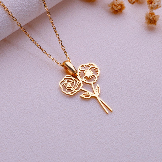 Bouquet Flower Necklace • Dainty Gold Birthflower Pendant • Personalized Gift for Her • Anniversary Jewelry•Birthday Gift•Necklace for Women