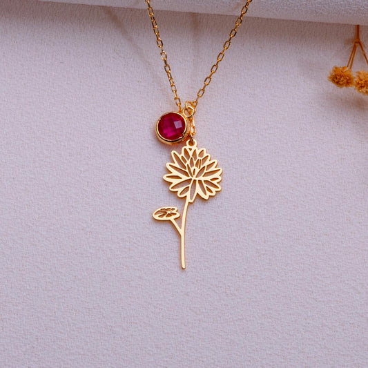 July Birth Flower Necklace • Water Lily Pendant • Ruby Birthstone Jewelry • Floral Necklace Gift • July Birthday Gift for Her -Handmade gift