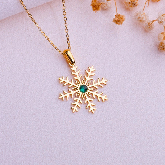 Snowflake Birthstone Necklace, December Gift, Origami Snowflake Pendant, 925 Sterling Silver Jewelry, Gift for Her or Him, Personalized