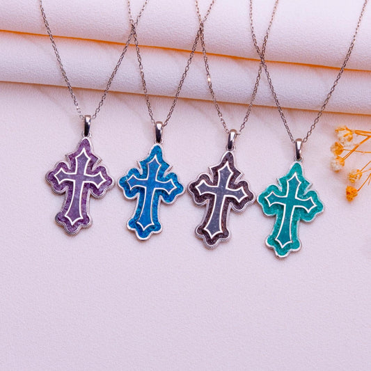 Gold Cross Necklace with Natural Stone – Dainty Pearl, Crucifix, Sideways or Orthodox Cross, Gift for Her, Religious Jewelry for Men & Women