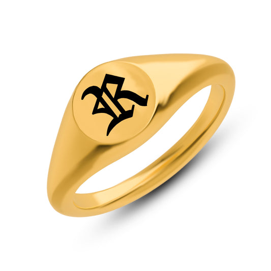 Times New Roman Initial Ring, Personalized Signet Ring, Gold Initial Jewelry, Handmade Engagement Ring, Gift for Him & Her, Birthday Gift