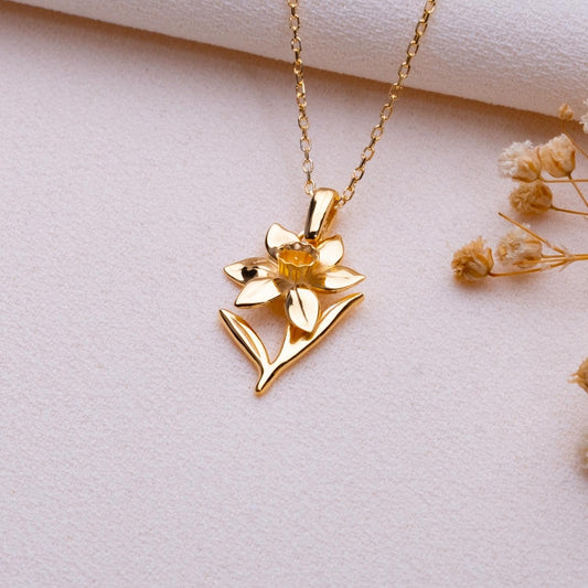 Daffodil Narcissus Pendant Necklace,Silver Daffodil Necklace,Birth Flower Jewelry,Floral Necklace,Handmade Necklace,Gift,Dainty Necklace,
