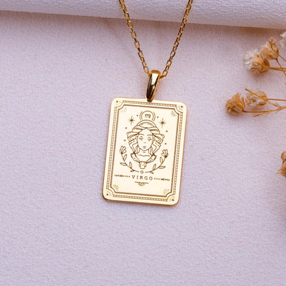 Zodiac Necklace, Gold Astrology Pendant,Handmade Personalized Jewelry, Scorpio, Virgo, Pisces, Leo, Aquarius, Aries, Capricorn Gift for Her