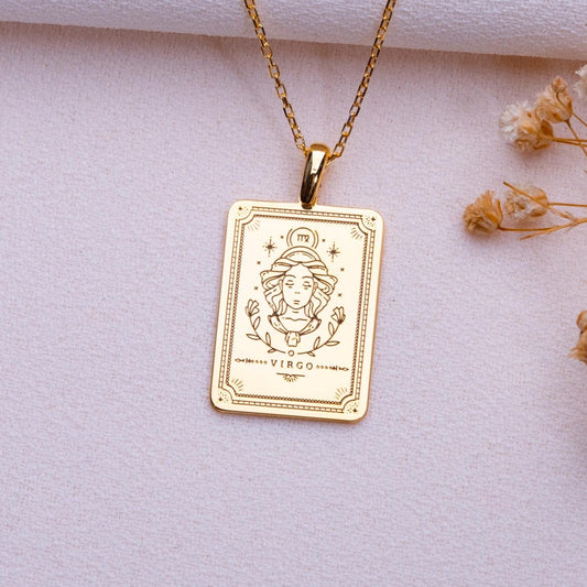 Zodiac Necklace, Gold Astrology Pendant,Handmade Personalized Jewelry, Scorpio, Virgo, Pisces, Leo, Aquarius, Aries, Capricorn Gift for Her