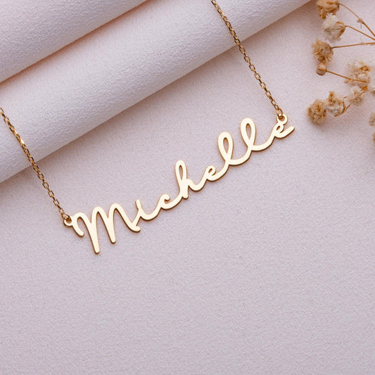 Custom Name Necklace,Personalized Name Plate Jewelry,Gold or Silver Name Logo Necklace,Gift for Her,Birthday Gift,Kids Necklace.Handmade