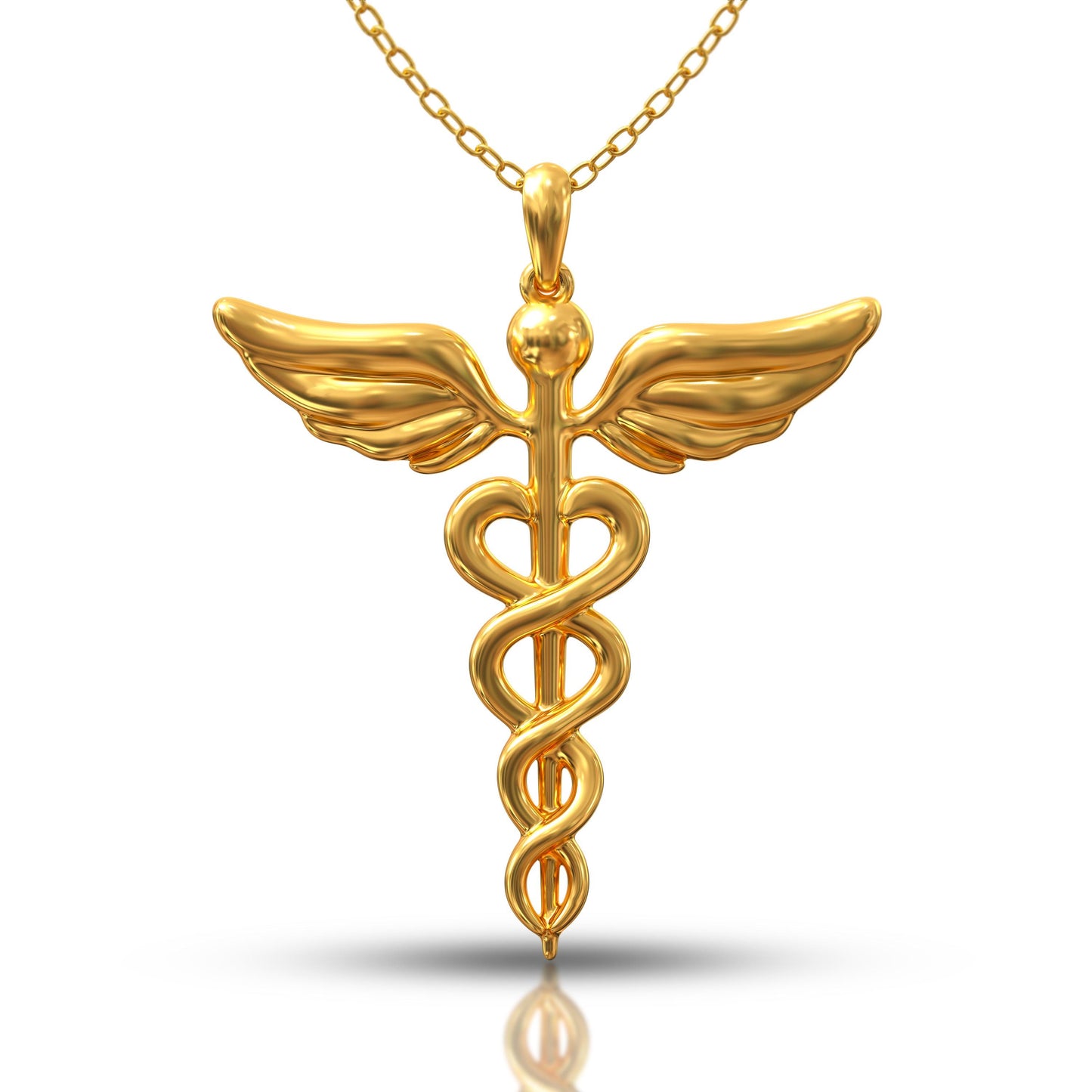 Handmade Caduceus Necklace, 14K Gold Plated Medical Charm, Custom Mythology Pendant, Personalized Jewelry Gift for Nurse & Medical Student