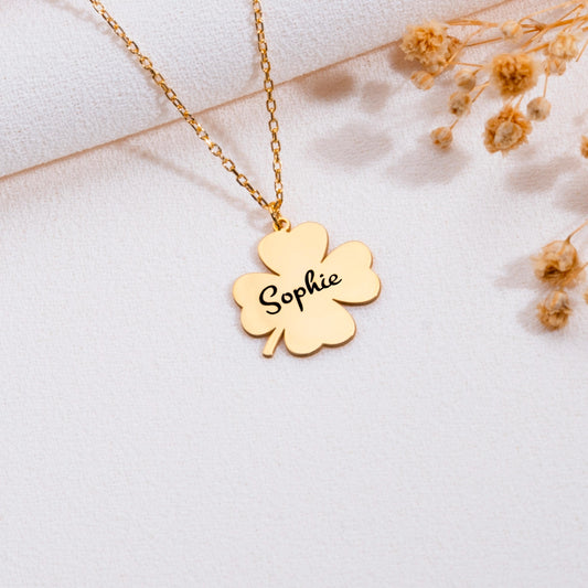 Four Leaf Clover Necklace,Personalized Clover Pendant,Custom Silver Charm,Mama Necklace,Flower Gift,Birthday or Bridesmaid Jewelry,handmade.