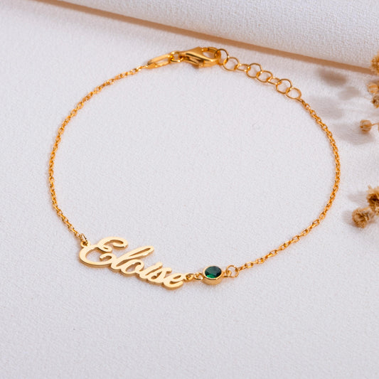 Name Bracelet With Birthstone, Birthstone Gift, Baby Name Bracelet, Grandma Bracelet, Handwriting Bracelet, Mothers Bracelet,handmade gift