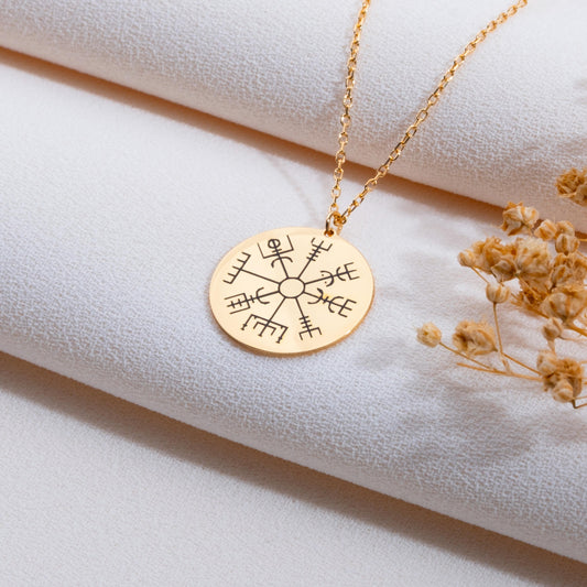 Vegvisir Compass Necklace,Engraved Viking Pendant,Protection Silver Necklace, Celtic Scandinavian Jewelry,Gift for Her,Norse Amulet,handmade