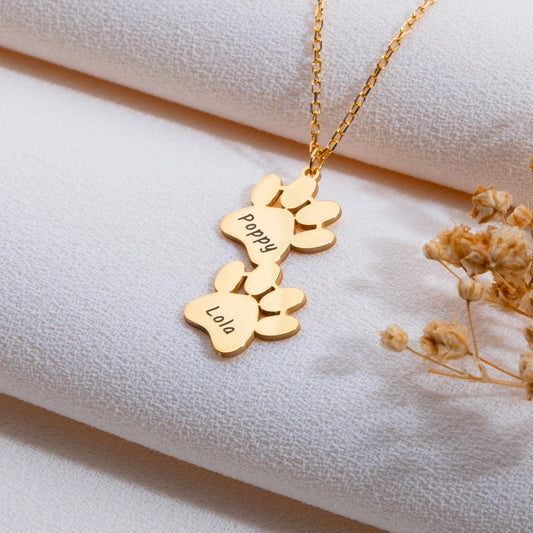 Dog Paws Necklace With Name,Personalized Dog Tag Necklace,Paw Print Pendant,Gift for Dog Lover, Custom Jewelry,Dainty Name Necklace,handmade