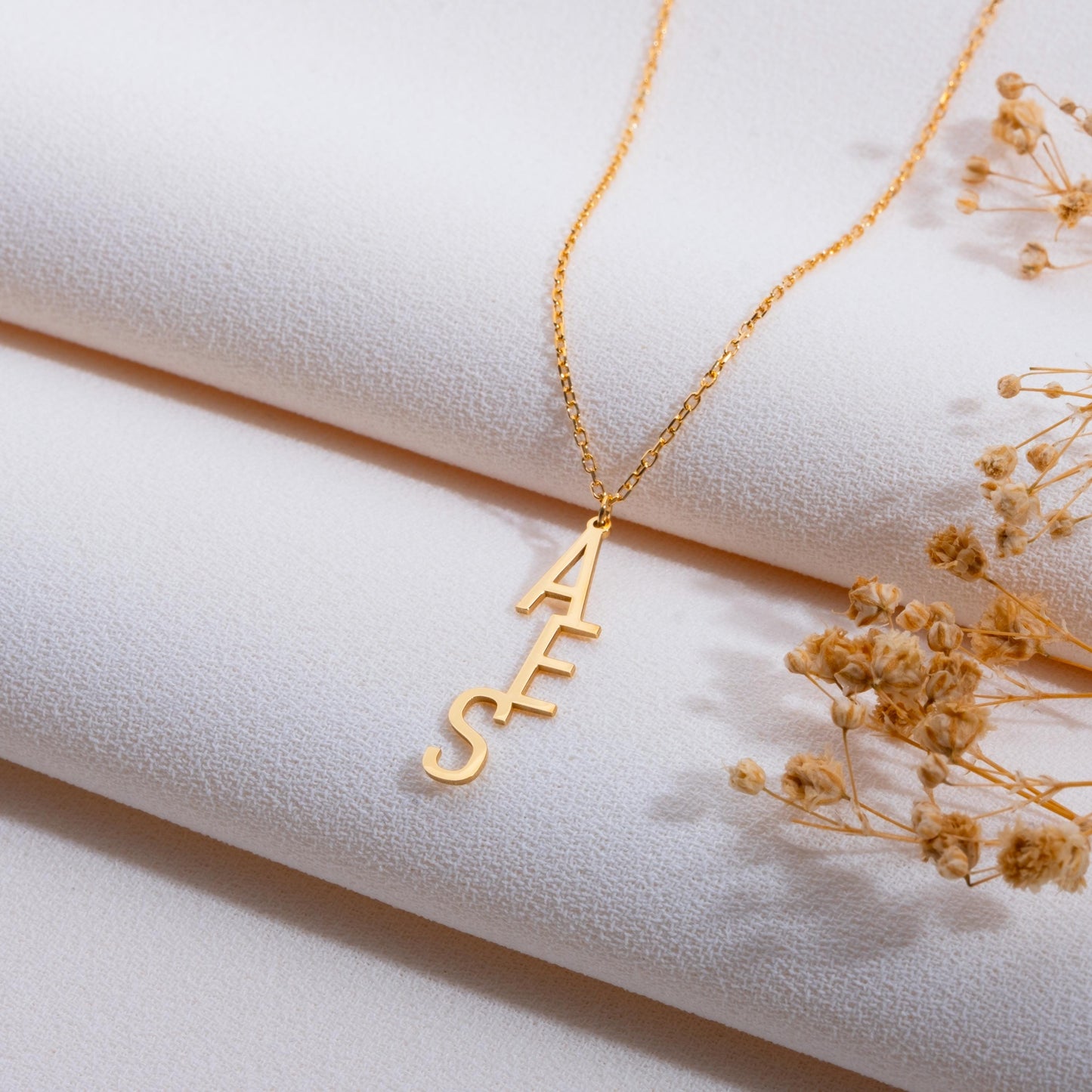 Vertical Initial Necklace, Two Initial Bar Necklace, Personalized Gold Nameplate, Family Necklace, Gift for Women, Custom Vertical Letters