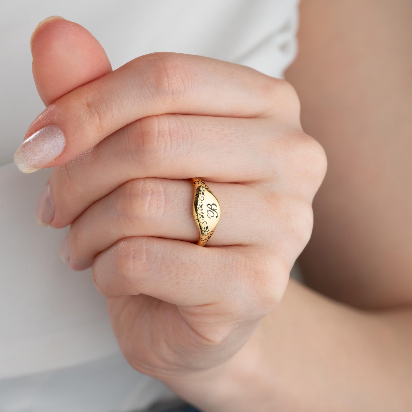 Silver Signet Ring - Custom Engraved Pinky Ring, Personalized Name Ring, Gold Dainty Handwriting Memorial Ring, Anniversary Ring for Women