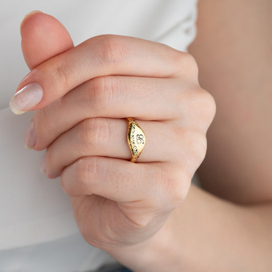Silver Signet Ring - Custom Engraved Pinky Ring, Personalized Name Ring, Gold Dainty Handwriting Memorial Ring, Anniversary Ring for Women