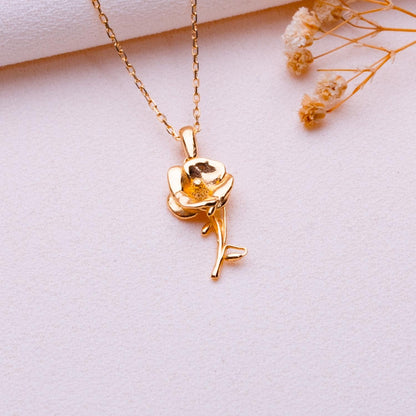 Poppy Flower Necklace • California Poppy Pendant • Birth Month Flower Jewelry•Personalized Gift for Her•Nature Birthflower Necklace Jewelry