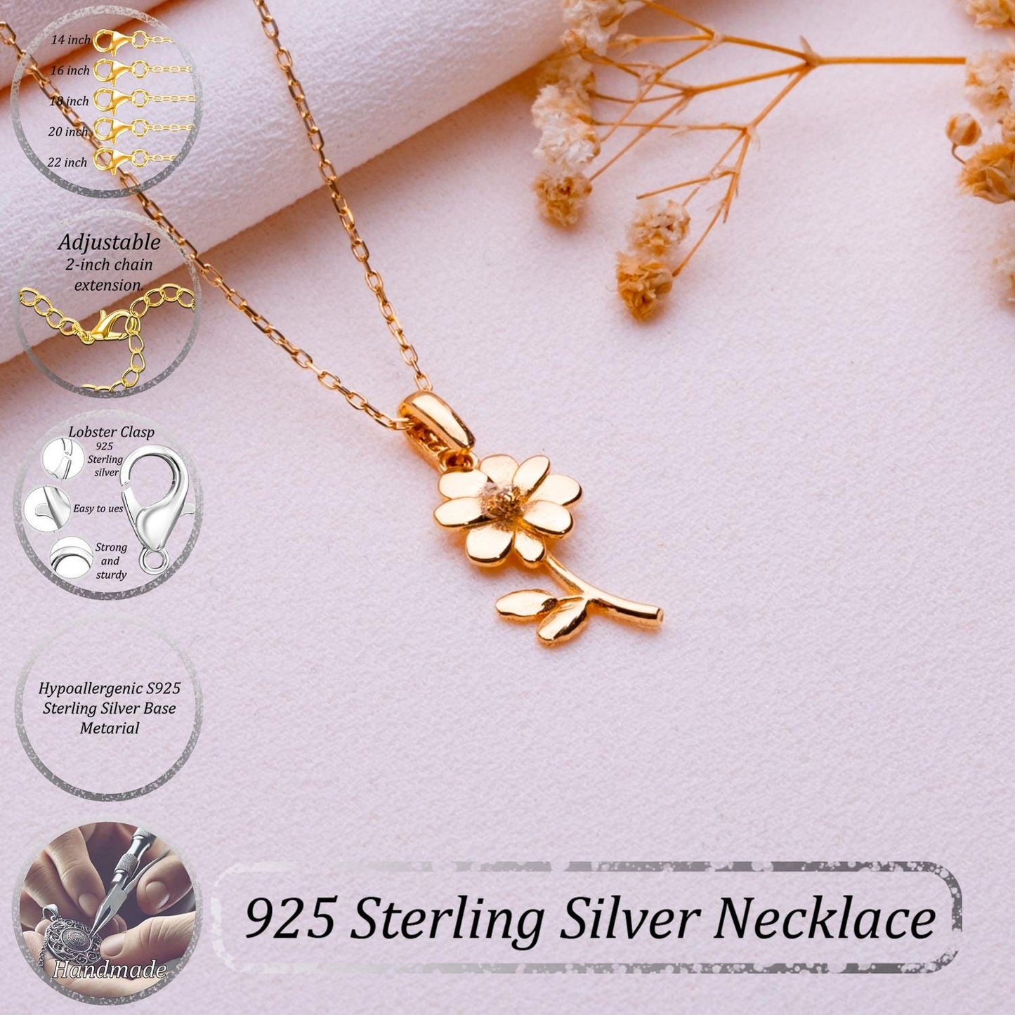Cosmos Flower Necklace • October Birth Flower Jewelry • Floral Birthflower Pendant • Mama Sister Gift • Birth Month Necklace•Gift for Women