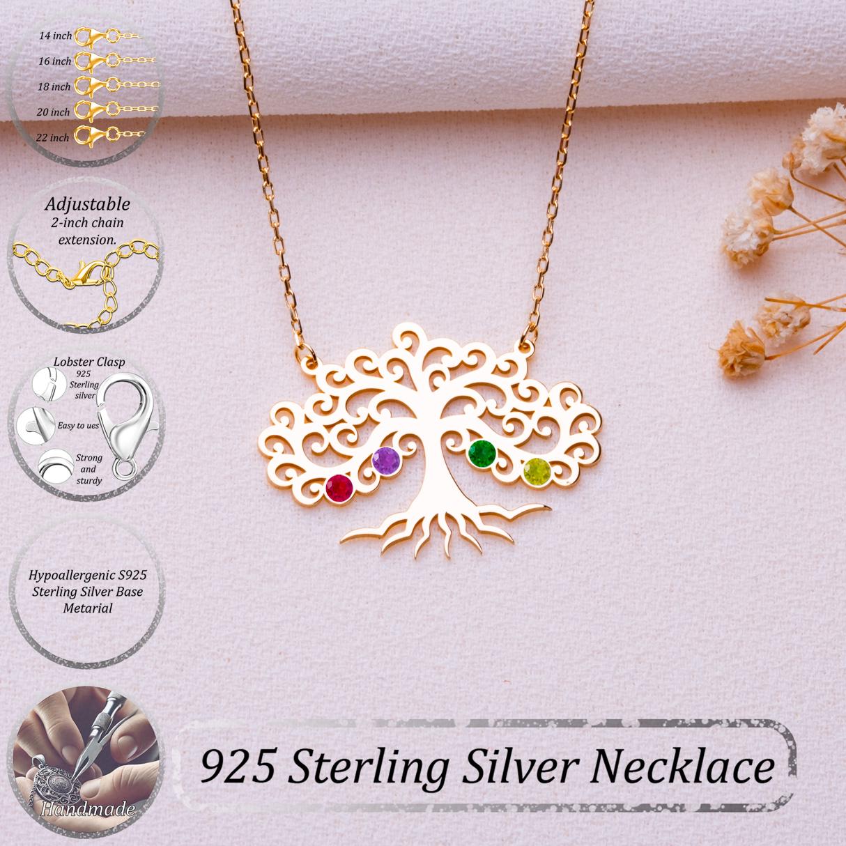 Tree of Life Birthstone Necklace • Grandma or Mom Gift • Bonsai Tree Pendant • Amethyst Tourmaline Peridot Jewelry • August Birthstone Gift