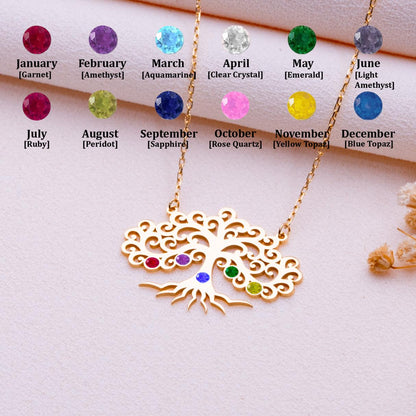 Tree of Life Birthstone Necklace • Family Tree Pendant • Personalized Jewelry Gift-Peridot Birthstone Necklace-Birthday or Anniversary Gift