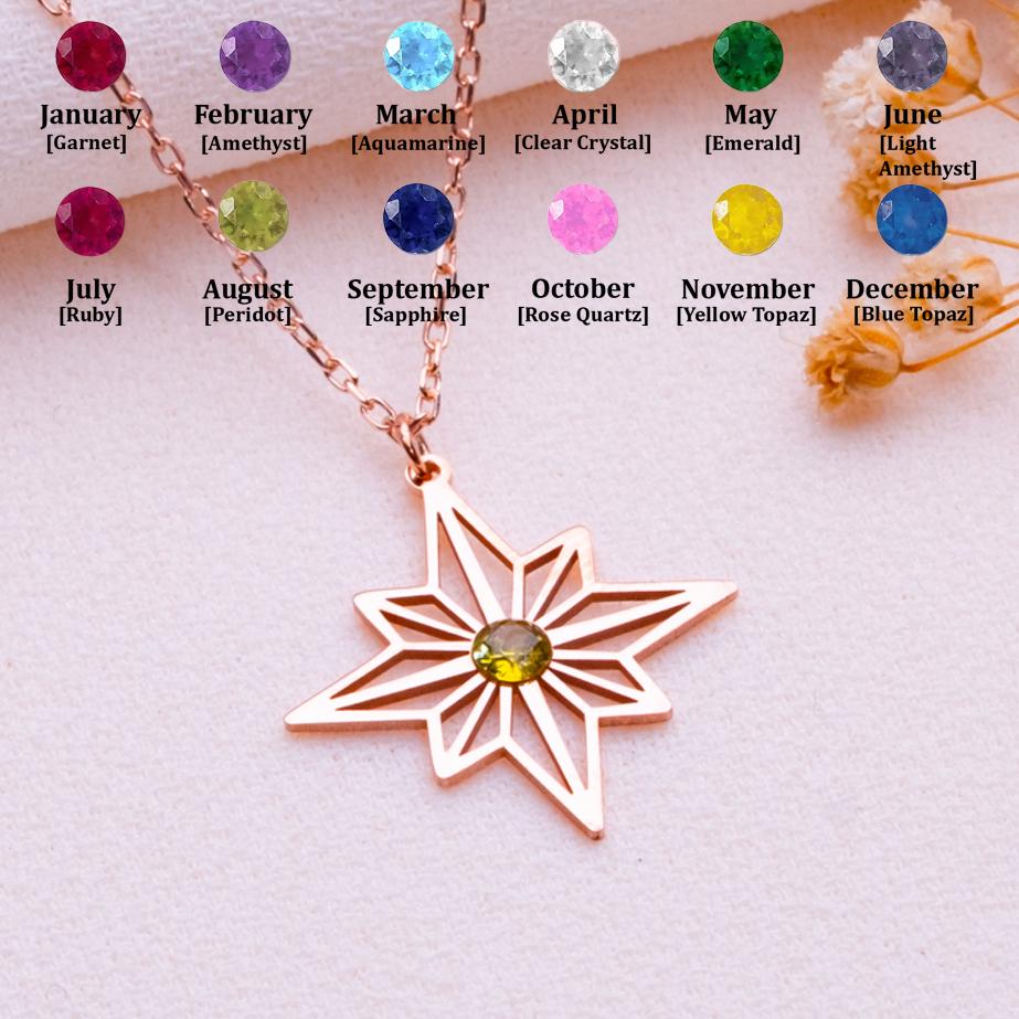 Star Birth Month Necklace • Zodiac Sign Jewelry • Birthstone Necklace • Personalized Birthday Gift for Mom • Custom Birth Month Star Pendant