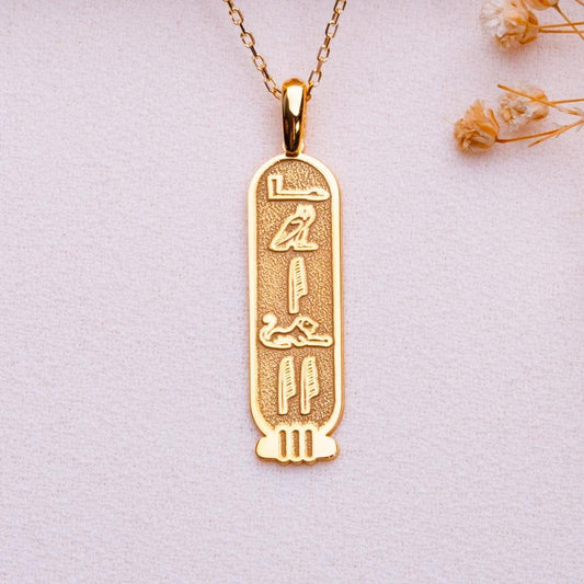 Personalized Egyptian Hieroglyphics Necklace • Gold Ankh Pendant • Custom Name Jewelry-Ancient Egypt Symbol-Mythology Talisman Gift for Her.