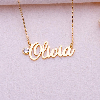 Gold Name Necklace • November Birthstone Jewelry • Personalized Gift for Her • Custom Silver Nameplate • Initial Birth Month Charm