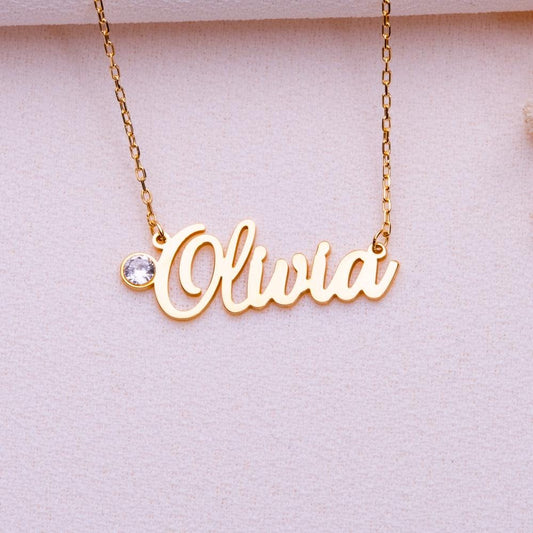 Gold Name Necklace • November Birthstone Jewelry • Personalized Gift for Her • Custom Silver Nameplate • Initial Birth Month Charm