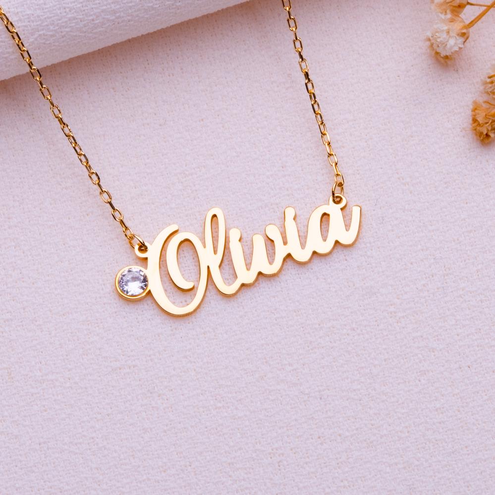 Gold Name Necklace • November Birthstone Jewelry • Personalized Gift for Her • Custom Silver Nameplate • Initial Birth Month Charm